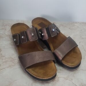 Naot Bronze Slide Sandals with Embellished Straps